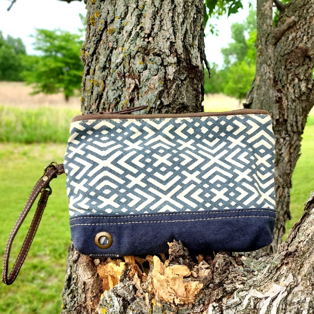 Myra Bag Canvas and Leather X Design Wristlet Purse